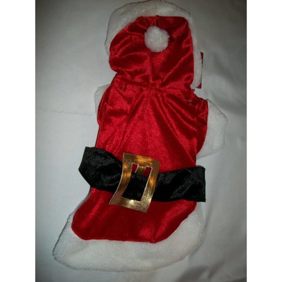 Dog Red Christmas Santa Suit Holiday Velour Coat Hat Belt S Small 12-13" Pet - Picture 2 of 2